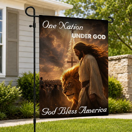 SP-01 God Bless One Nation Under God Jesus Lion Garden Flag Christian Holidays
