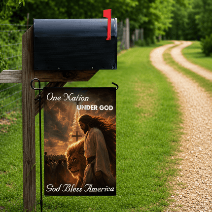 One Nation Under God God Bless America Walking Jesus Lion Flag