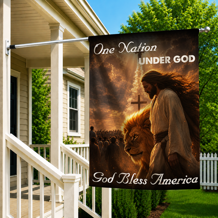 SP-01 God Bless One Nation Under God Jesus Lion Garden Flag Christian Holidays