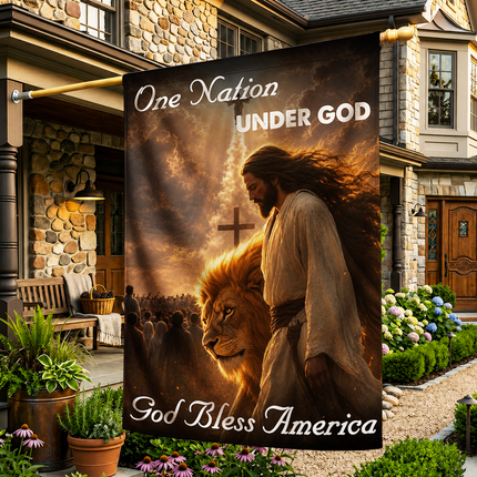SP-01 God Bless One Nation Under God Jesus Lion Garden Flag Christian Holidays