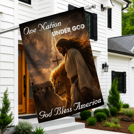 SP-01 God Bless One Nation Under God Jesus Lion Garden Flag Christian Holidays
