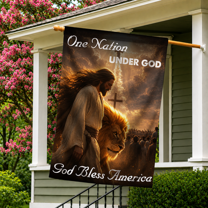 SP-01 God Bless One Nation Under God Jesus Lion Garden Flag Christian Holidays