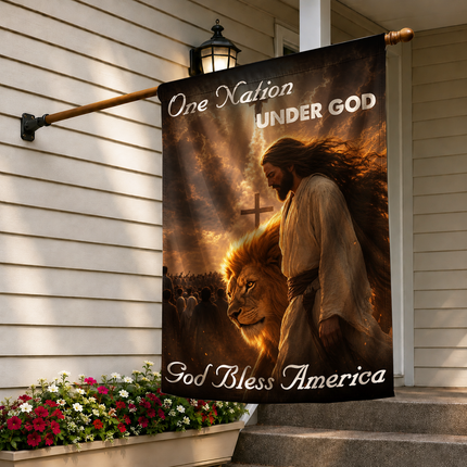 SP-01 God Bless One Nation Under God Jesus Lion Garden Flag Christian Holidays