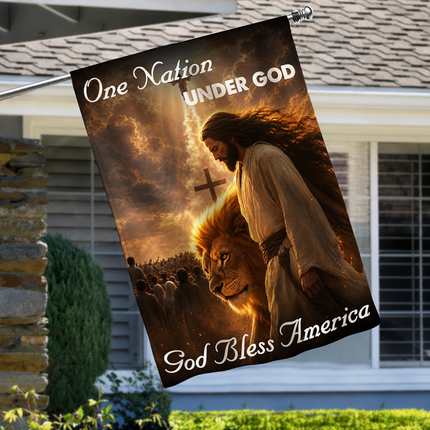 SP-01 God Bless One Nation Under God Jesus Lion Garden Flag Christian Holidays
