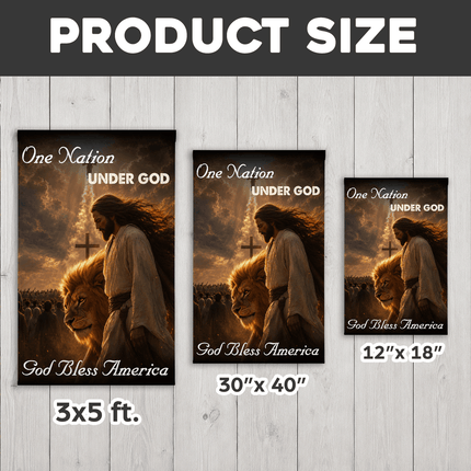 One Nation Under God God Bless America Walking Jesus Lion Flag