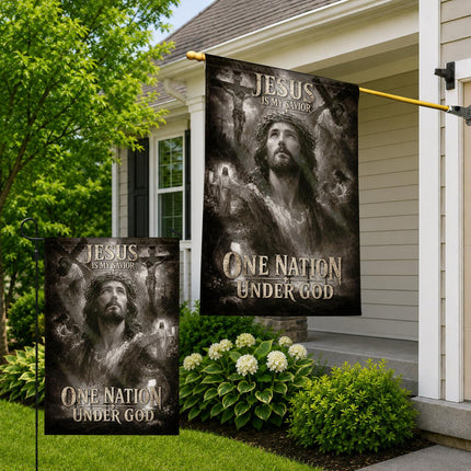 Jesus Is My Savior Monochrome One Nation Under God Flag