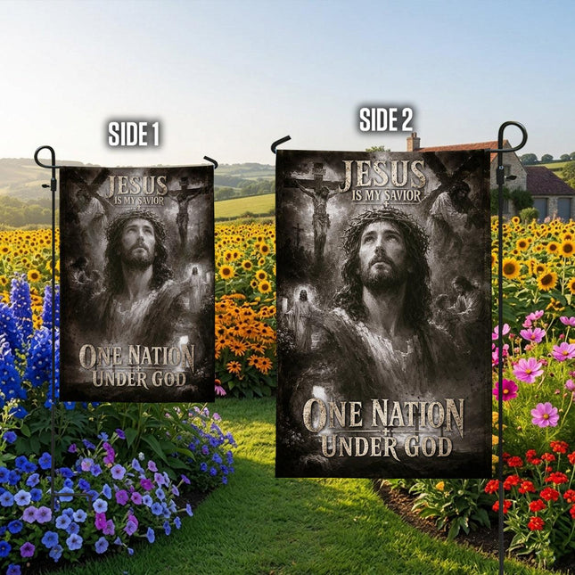 Jesus Is My Savior Monochrome One Nation Under God Flag