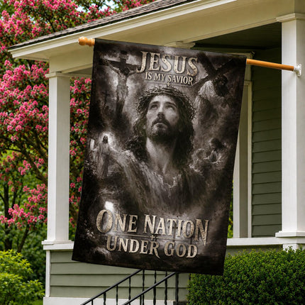 Jesus Is My Savior Monochrome One Nation Under God Flag