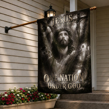 Jesus Is My Savior Monochrome One Nation Under God Flag