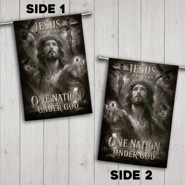 Jesus Is My Savior Monochrome One Nation Under God Flag