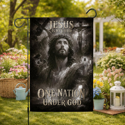 Jesus Is My Savior Monochrome One Nation Under God Flag