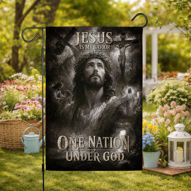 Jesus Is My Savior Monochrome One Nation Under God Flag