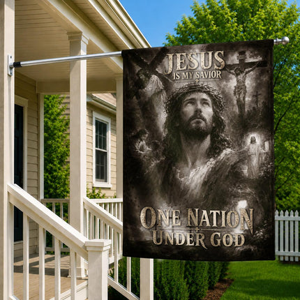 Jesus Is My Savior Monochrome One Nation Under God Flag