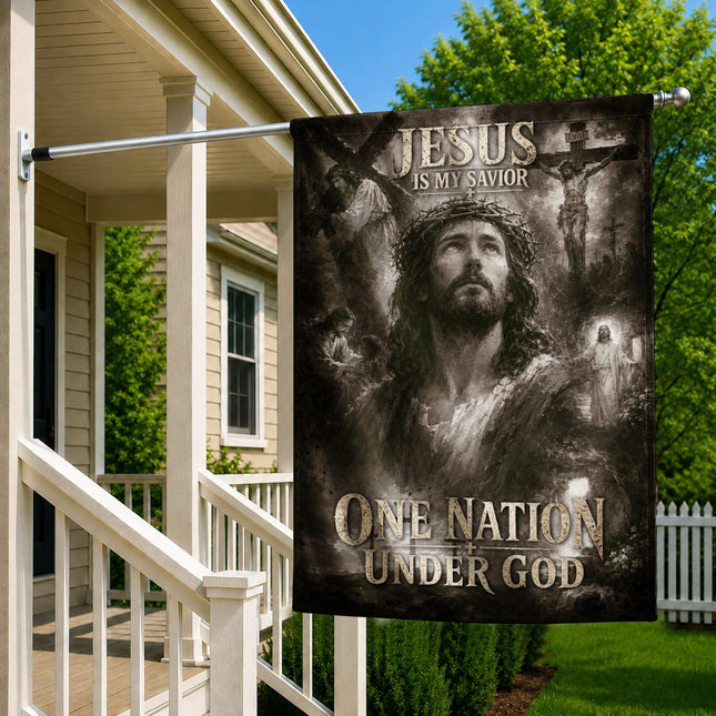 Jesus Is My Savior Monochrome One Nation Under God Flag