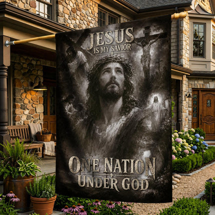 Jesus Is My Savior Monochrome One Nation Under God Flag