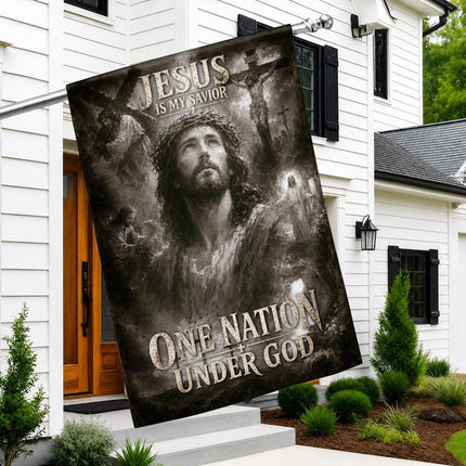 Jesus Is My Savior Monochrome One Nation Under God Flag