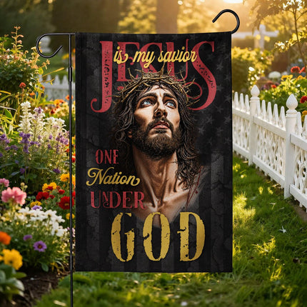 Jesus Is My Savior Grunge Portrait One Nation Under God Flag