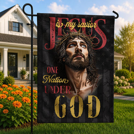 Jesus Is My Savior Grunge Portrait One Nation Under God Flag
