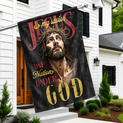 Jesus Is My Savior Grunge Portrait One Nation Under God Flag