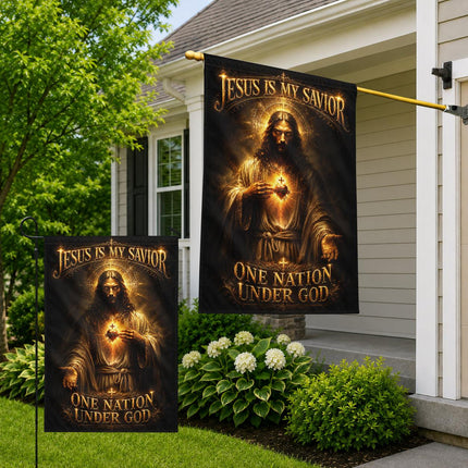 Jesus Is My Savior Sacred Heart One Nation Under God Flag