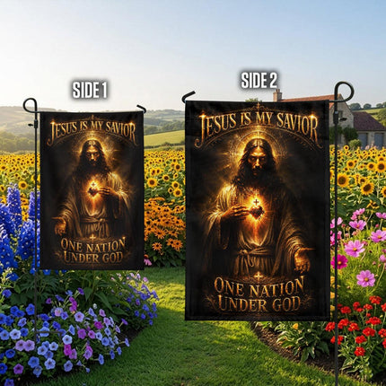 Jesus Is My Savior Sacred Heart One Nation Under God Flag