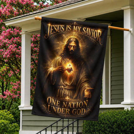 Jesus Is My Savior Sacred Heart One Nation Under God Flag