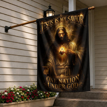 Jesus Is My Savior Sacred Heart One Nation Under God Flag
