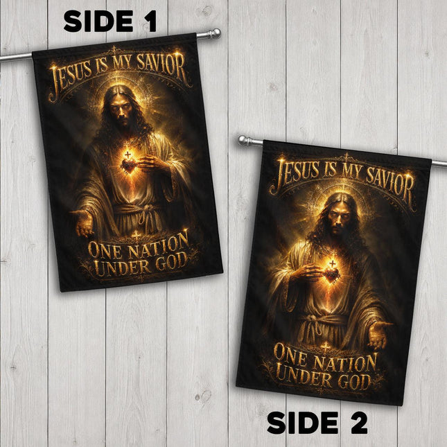 Jesus Is My Savior Sacred Heart One Nation Under God Flag