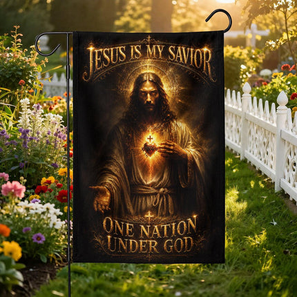 Jesus Is My Savior Sacred Heart One Nation Under God Flag