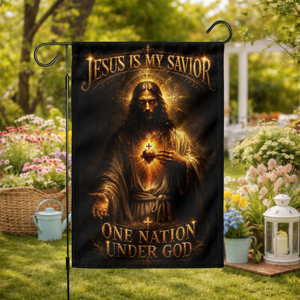 Jesus Is My Savior Sacred Heart One Nation Under God Flag