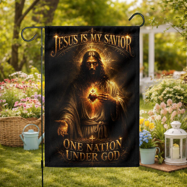 Jesus Is My Savior Sacred Heart One Nation Under God Flag