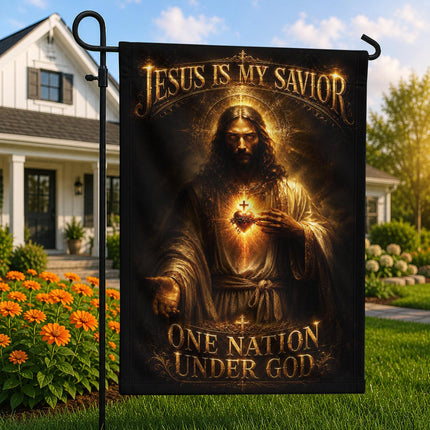 Jesus Is My Savior Sacred Heart One Nation Under God Flag
