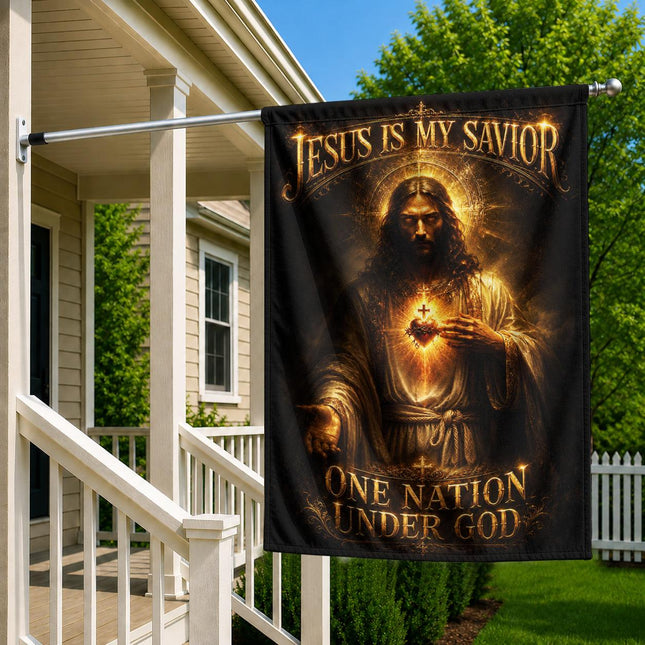 Jesus Is My Savior Sacred Heart One Nation Under God Flag
