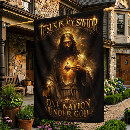 Jesus Is My Savior Sacred Heart One Nation Under God Flag