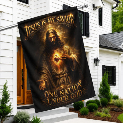 Jesus Is My Savior Sacred Heart One Nation Under God Flag