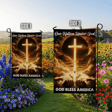 One Nation Under God Cross God Bless America Flag