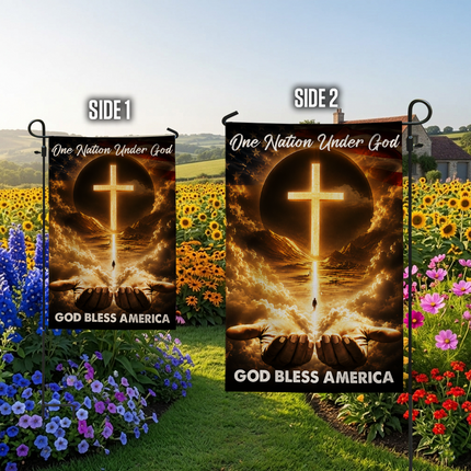SP-01 God Bless Garden Flag One Nation Under God Christian Cross Memorial Services