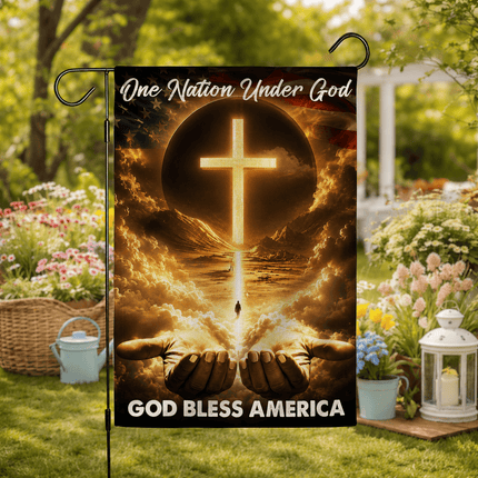 One Nation Under God Cross God Bless America Flag