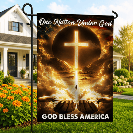 One Nation Under God Cross God Bless America Flag