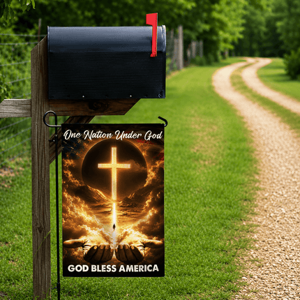 One Nation Under God Cross God Bless America Flag