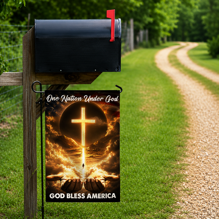SP-01 God Bless Garden Flag One Nation Under God Christian Cross Memorial Services