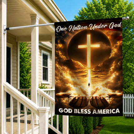 SP-01 God Bless Garden Flag One Nation Under God Christian Cross Memorial Services