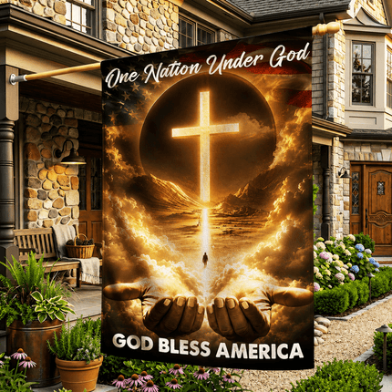 One Nation Under God Cross God Bless America Flag