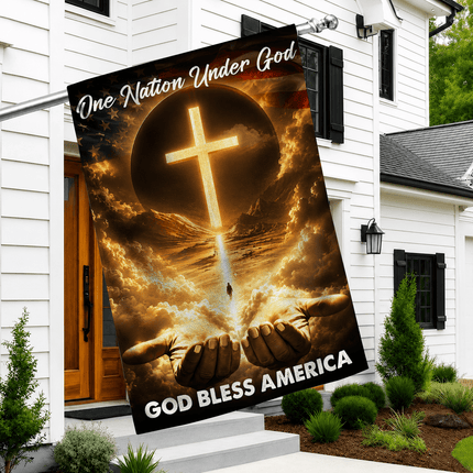 One Nation Under God Cross God Bless America Flag