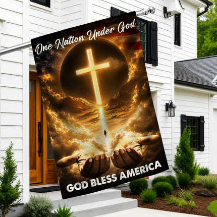 SP-01 God Bless Garden Flag One Nation Under God Christian Cross Memorial Services