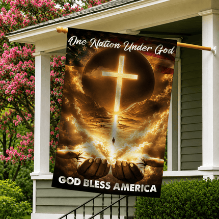 One Nation Under God Cross God Bless America Flag