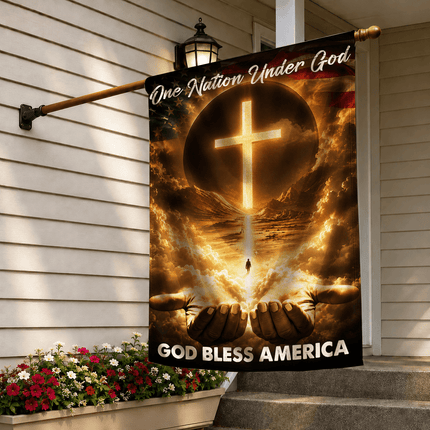 One Nation Under God Cross God Bless America Flag