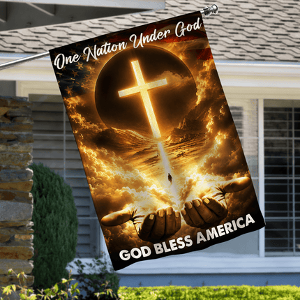 One Nation Under God Cross God Bless America Flag