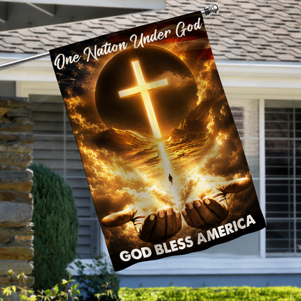 SP-01 God Bless Garden Flag One Nation Under God Christian Cross Memorial Services