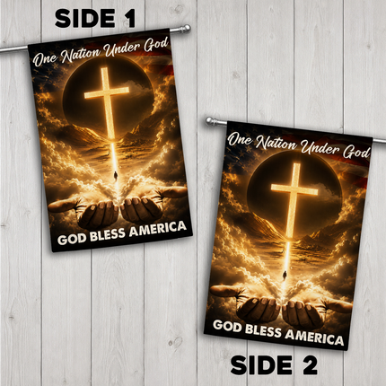 SP-01 God Bless Garden Flag One Nation Under God Christian Cross Memorial Services